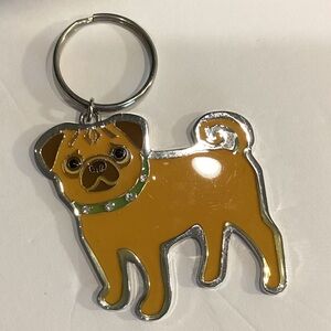 fluff Yellow Enamel Pug Keyring with Green Collar